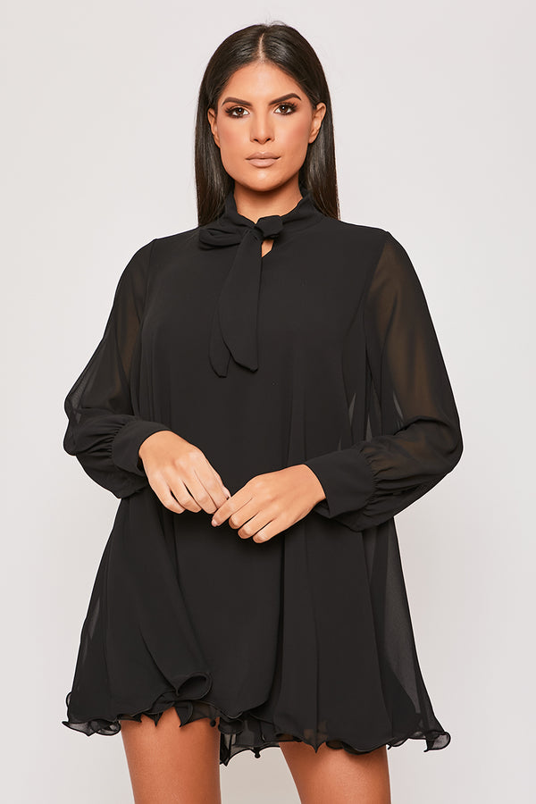 Chelsea - Black Frill Hem Day Dress