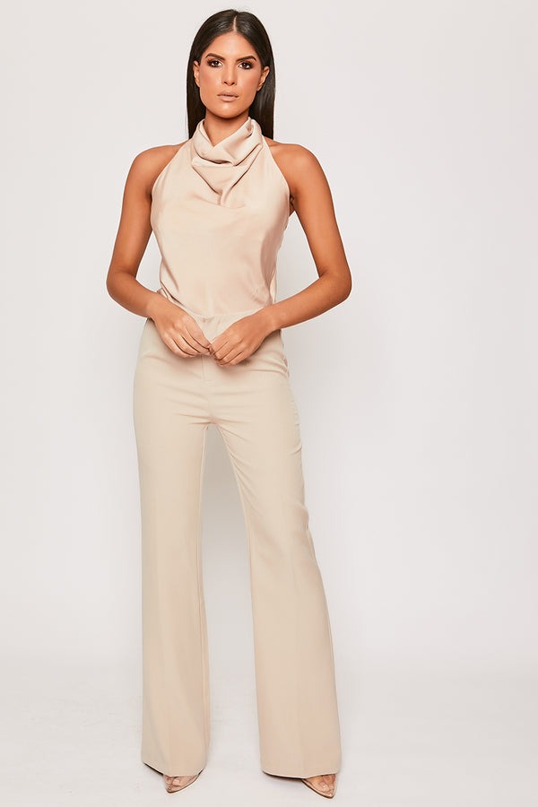 Imogen - Champagne Satin Cowl Neck Backless Halter Top