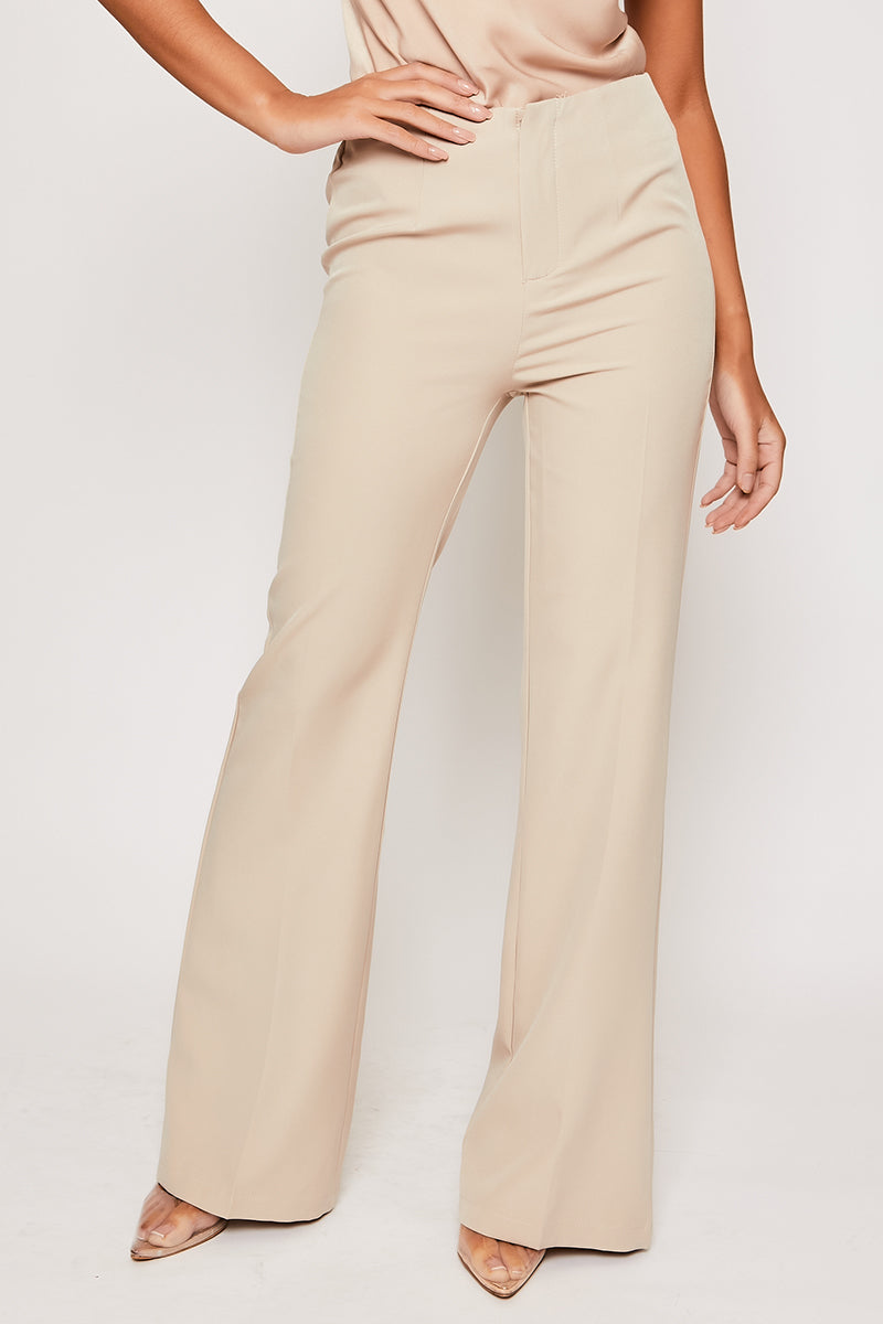 Brigitte - Nude Tailored High Waisted Flare Trousers