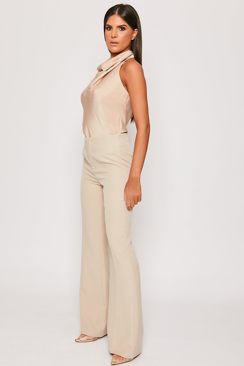 Brigitte - Nude Tailored High Waisted Flare Trousers