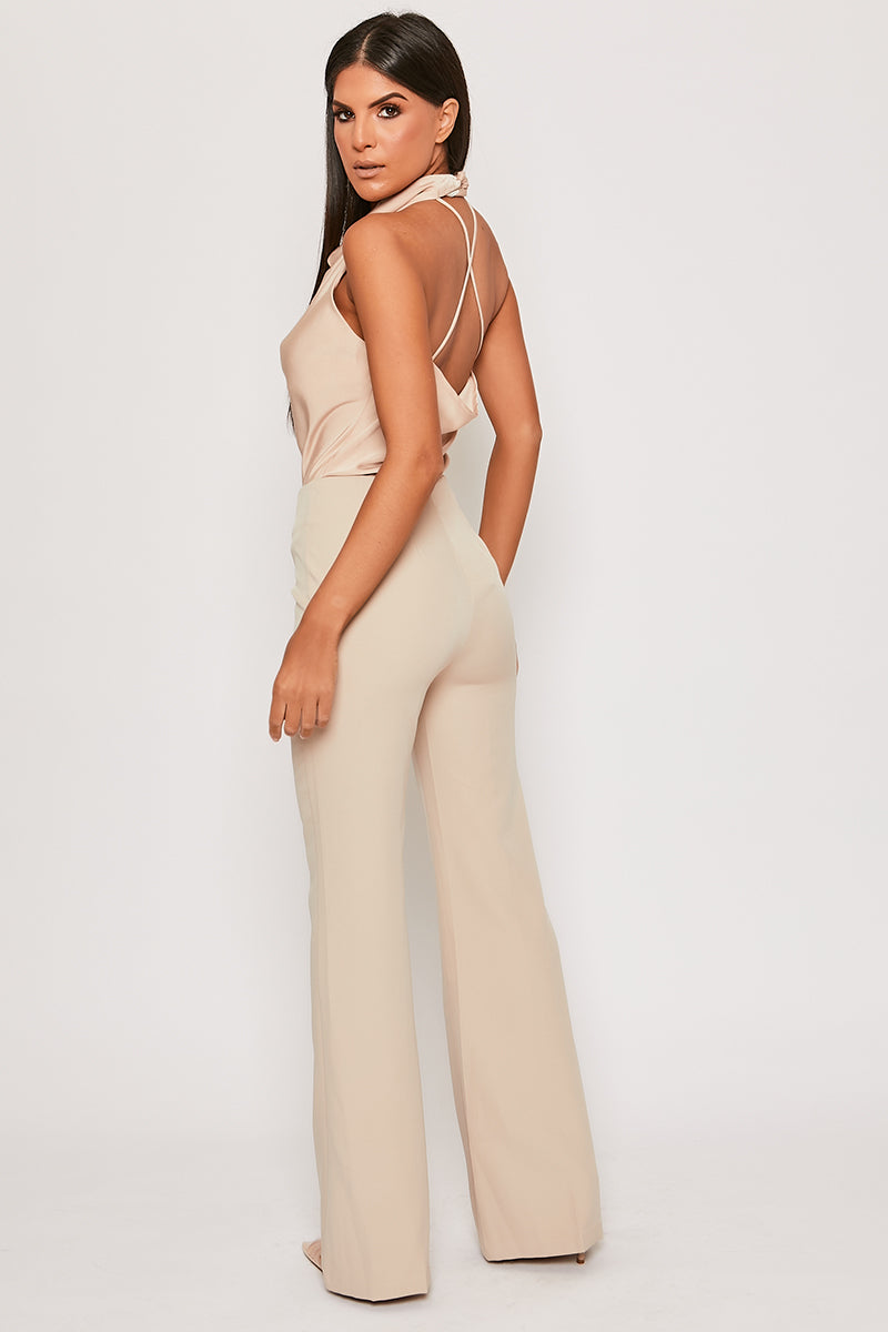 Brigitte - Nude Tailored High Waisted Flare Trousers