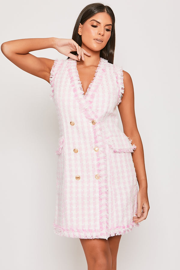 Molly - Premium Pink Sleeveless Tweed Blazer Dress