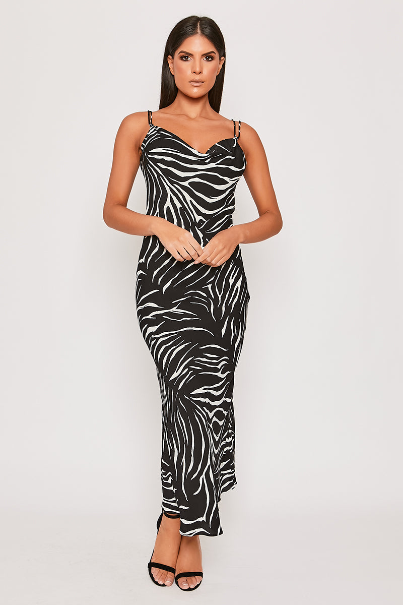 Alecea - Black & White Zebra Print Midaxi Dress