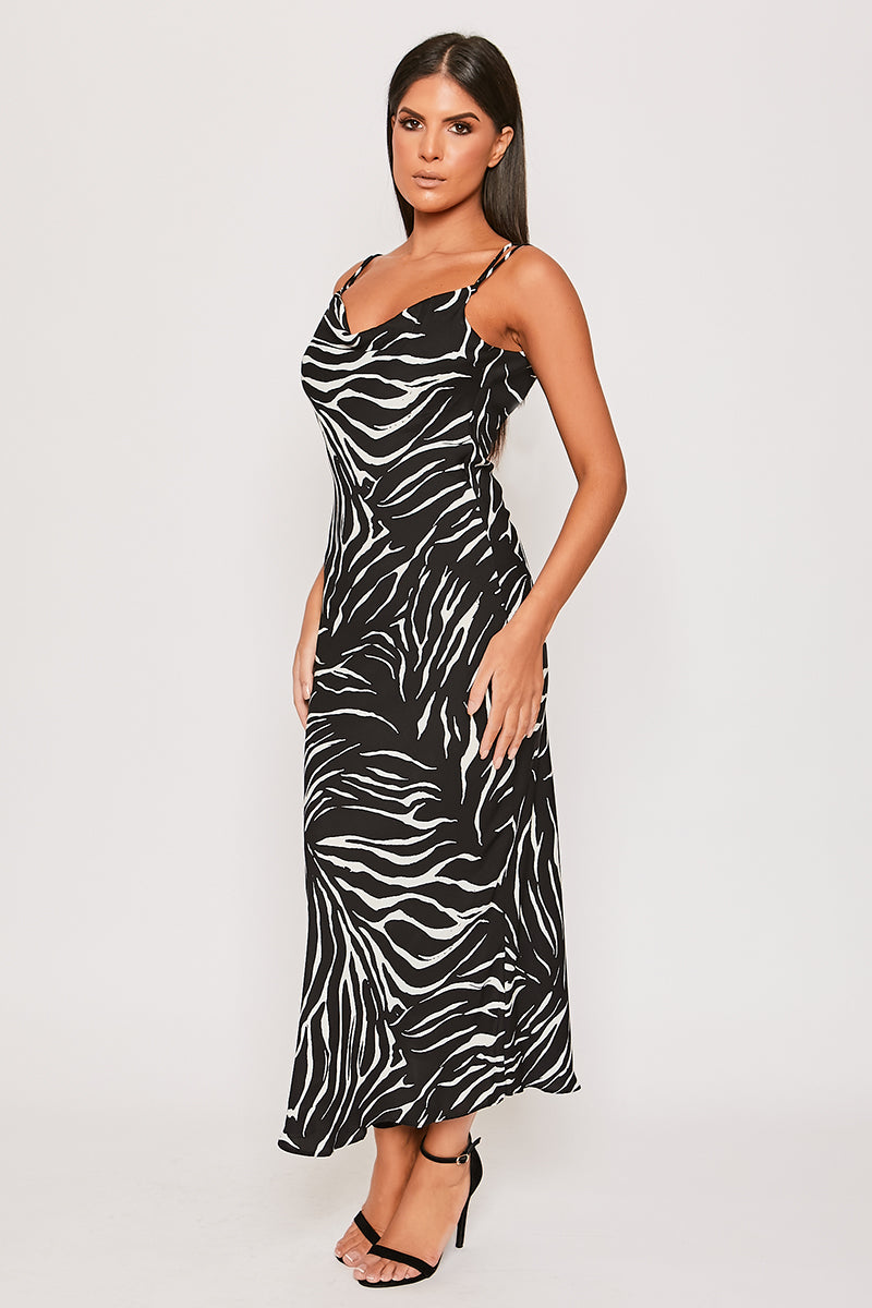 Alecea - Black & White Zebra Print Midaxi Dress