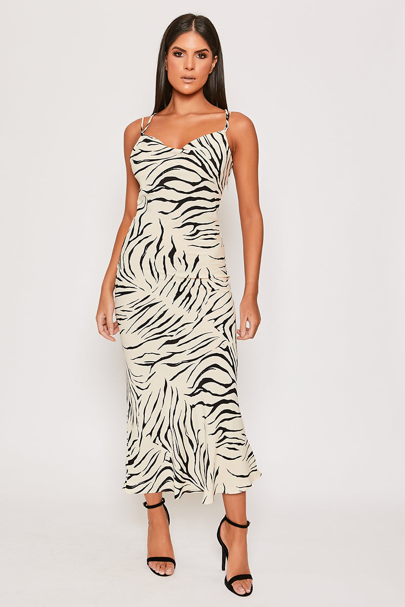Alecea - Nude & Black Zebra Print Midaxi Dress