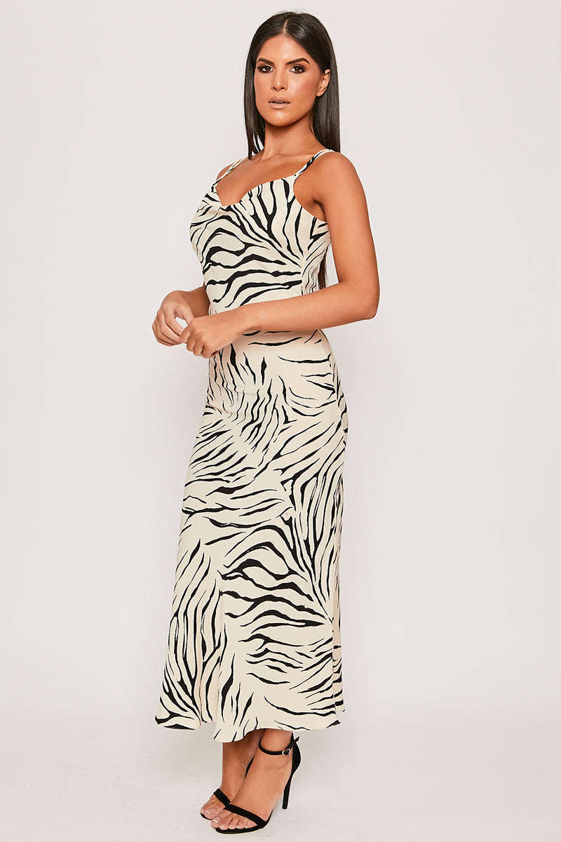 Alecea - Nude & Black Zebra Print Midaxi Dress