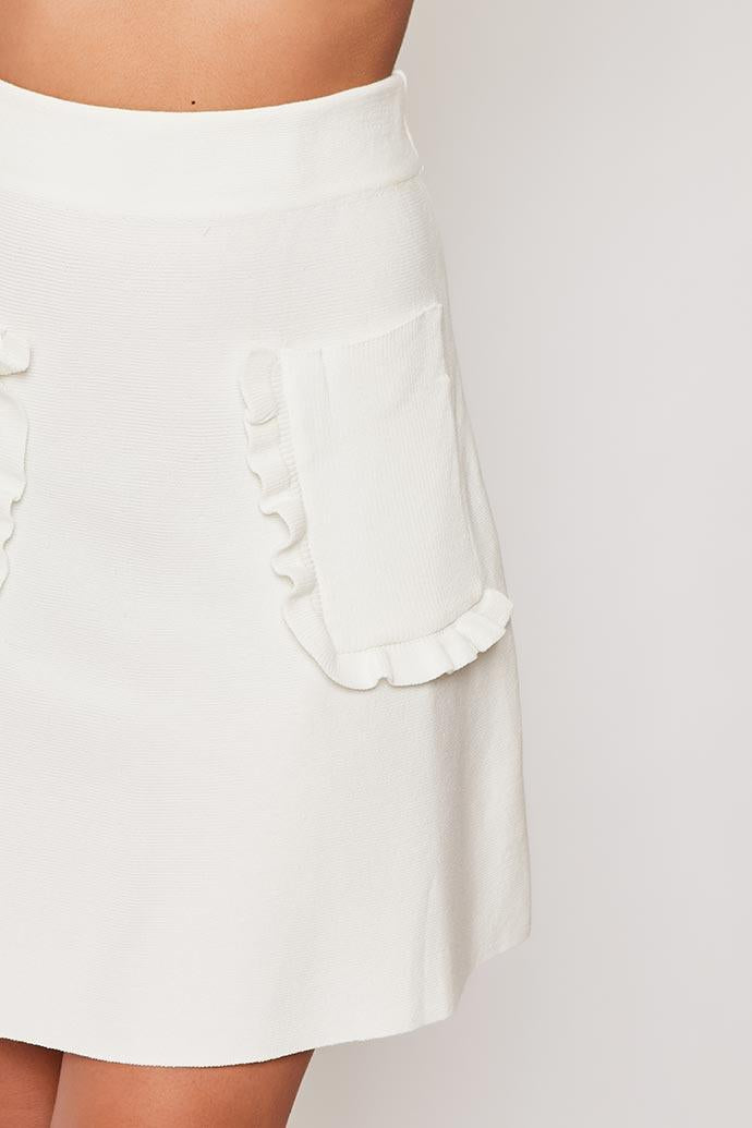 `Ellena - White Front Pocket Knitted High Waisted Skirt