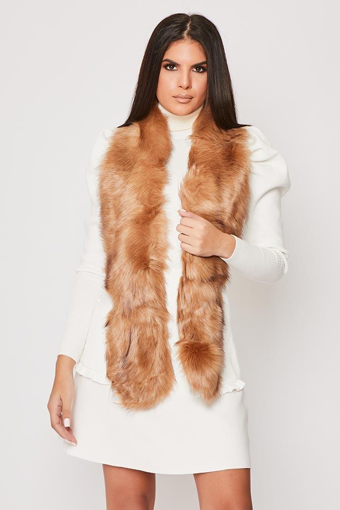 Marissa - Soft Fluffy Faux Fur Stole Tan 