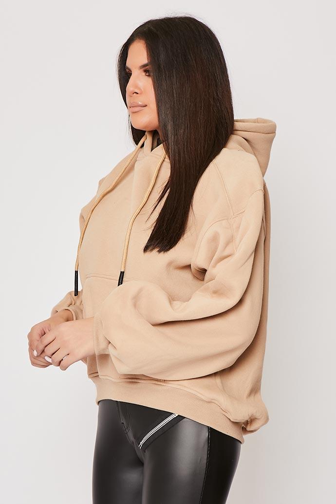 Lexi - Nude Ruched Sleeve Hooded Sweatshirt