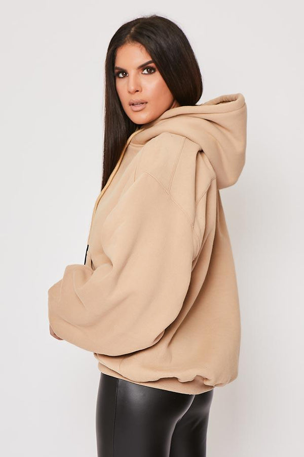 Lexi - Nude Ruched Sleeve Hooded Sweatshirt