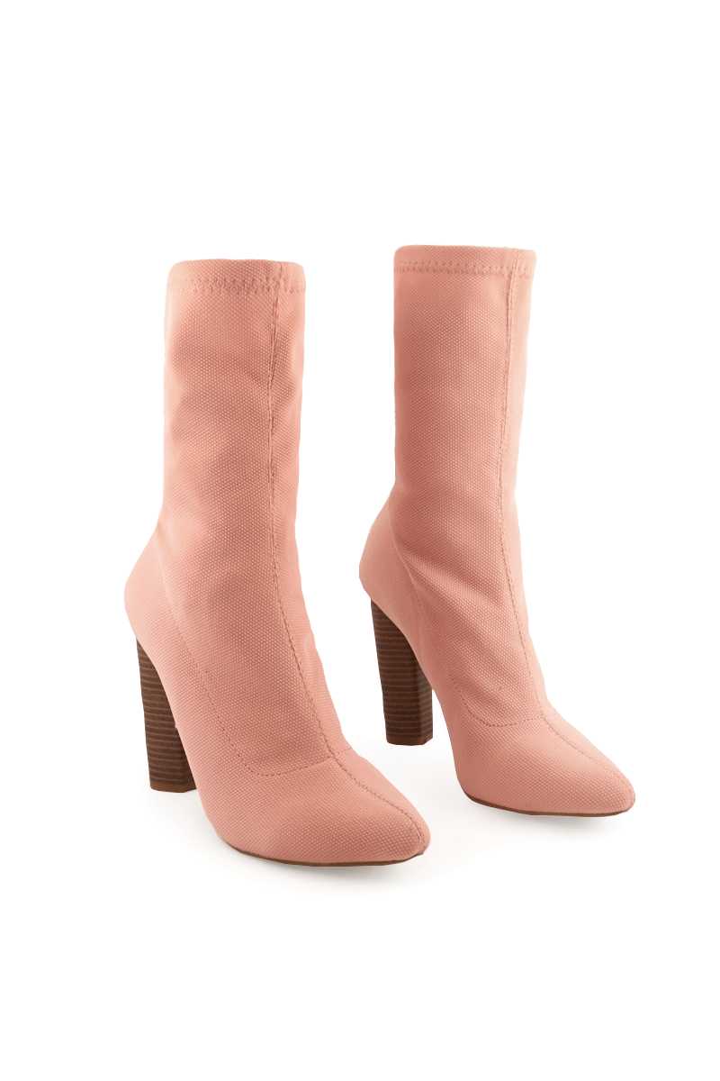 Zuly - Pink Knit Stretch Ankle Boots