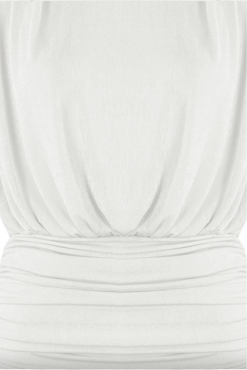 Renira - White Ruched Slinky Sleeveless Mini Dress