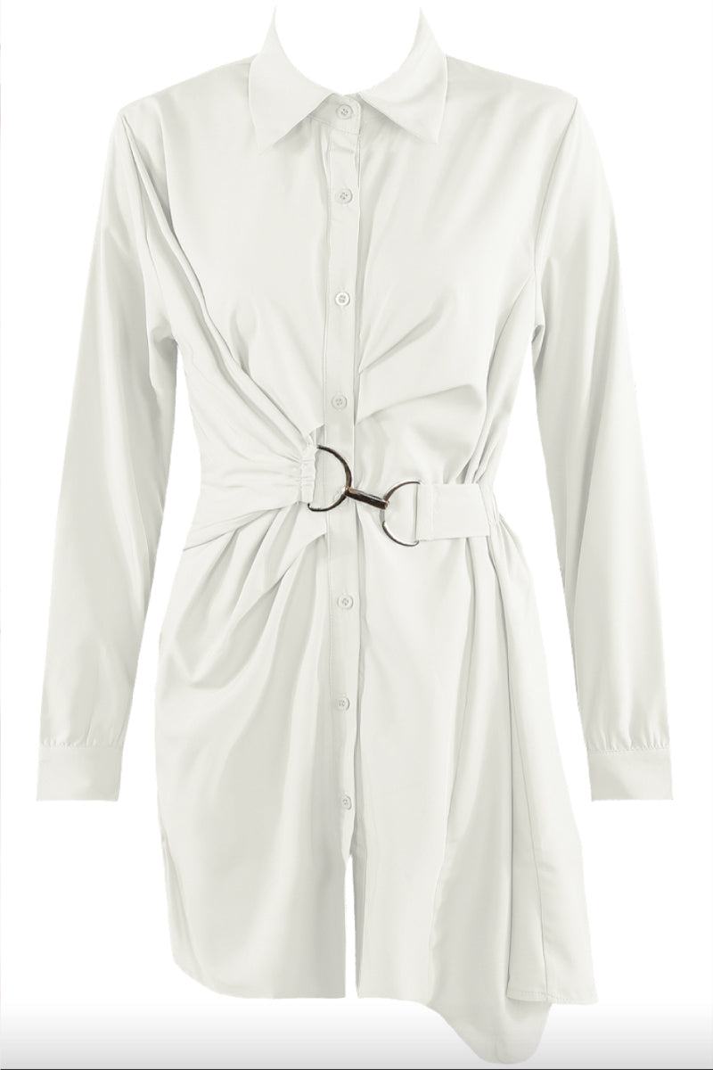 Steffany - White D Ring Asymmetric Shirt Dress