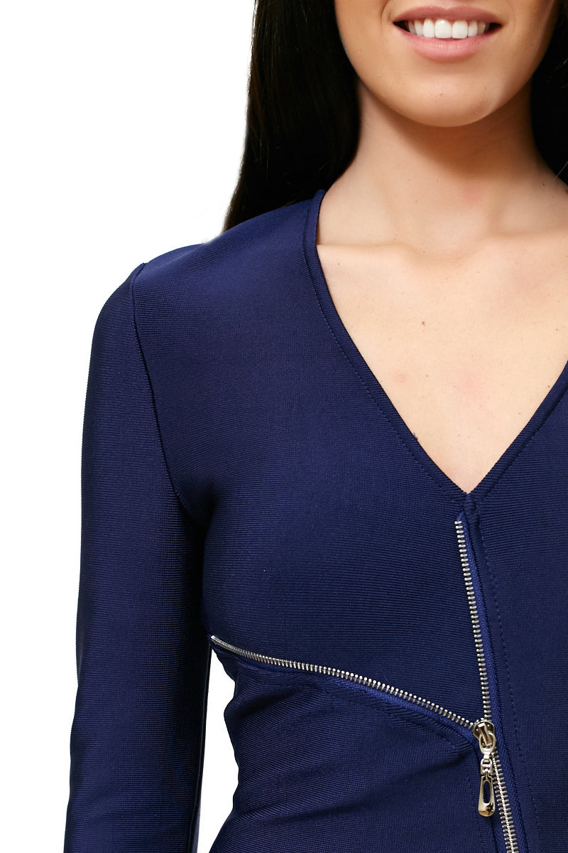 Adele - Navy zip front bandage dress