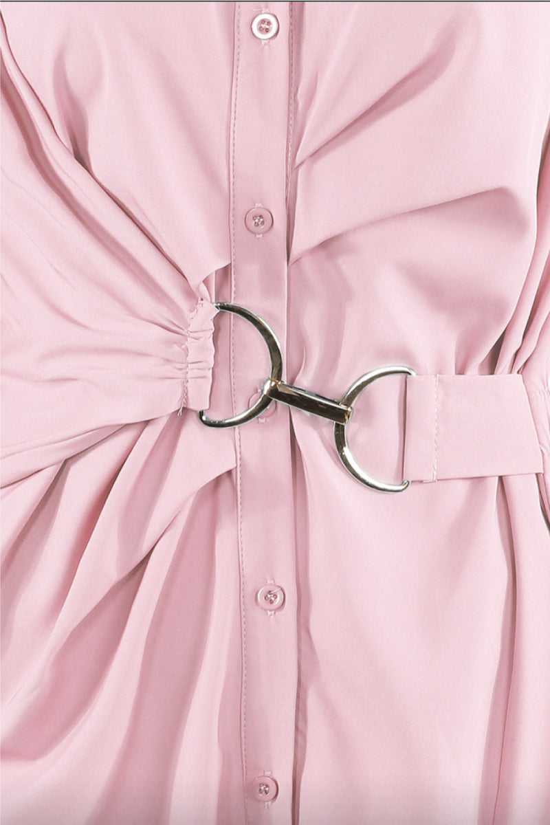 Steffany - Pink D Ring Asymmetric Shirt Dress