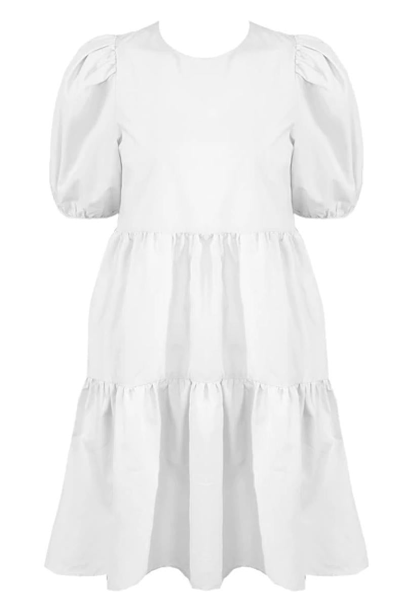 Mari - White Tiered Short Sleeve Smock Dress