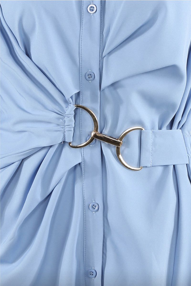 Steffany - Blue D Ring Asymmetric Shirt Dress
