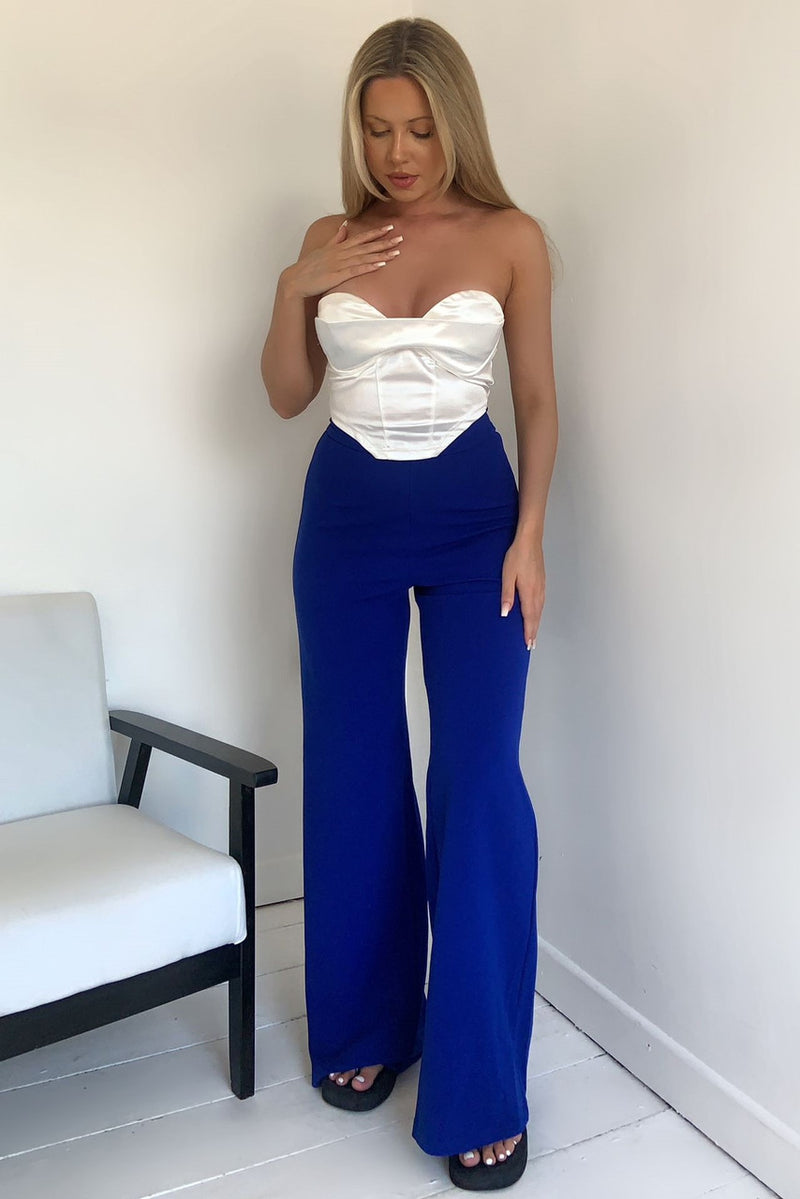 Sutton - Royal Blue High Waisted Wide Leg Trousers