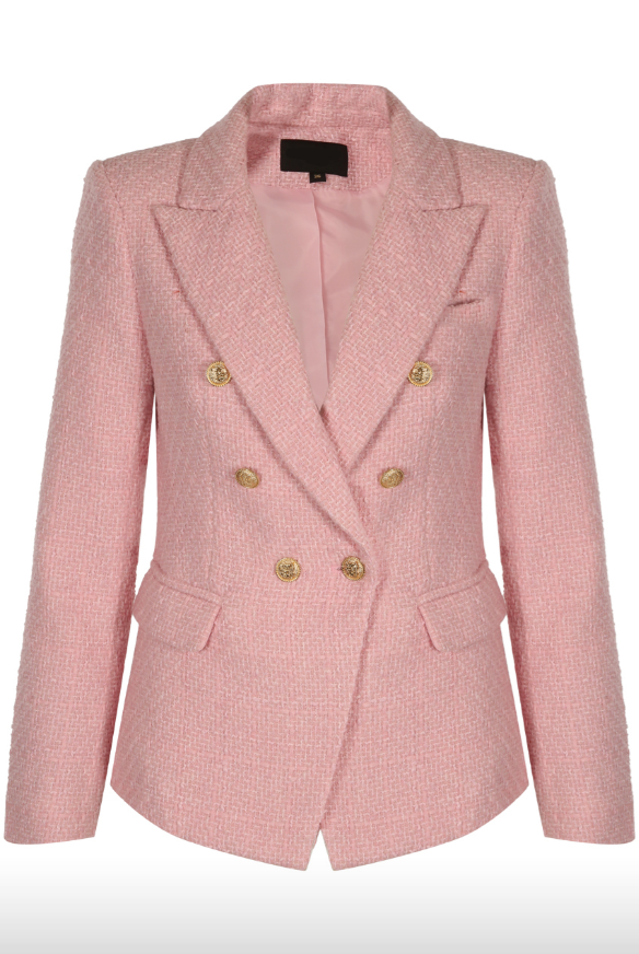 Clancy - Premium Pink Contrast Knit Thread Gold Button Blazer