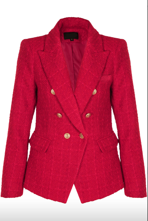 Clancy - Premium Red Contrast Knit Thread Gold Button Blazer