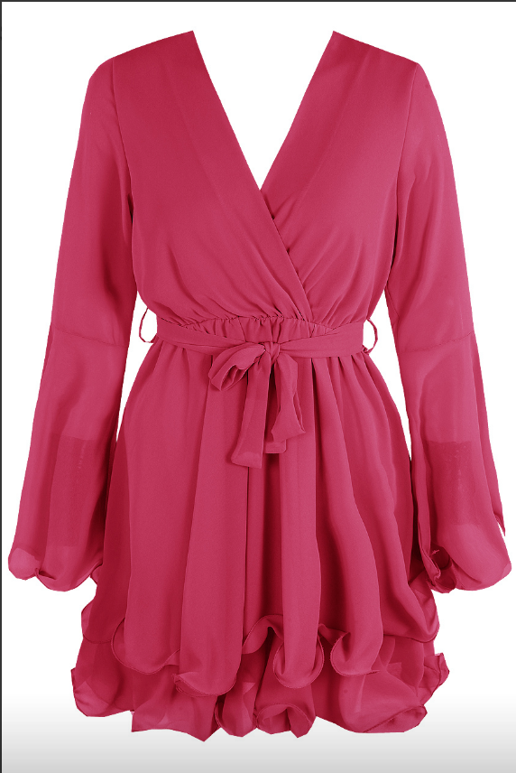 Hanella - Hot Pink Chiffon Belted Skater Dress