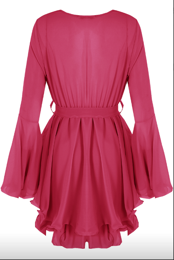 Hanella - Hot Pink Chiffon Belted Skater Dress
