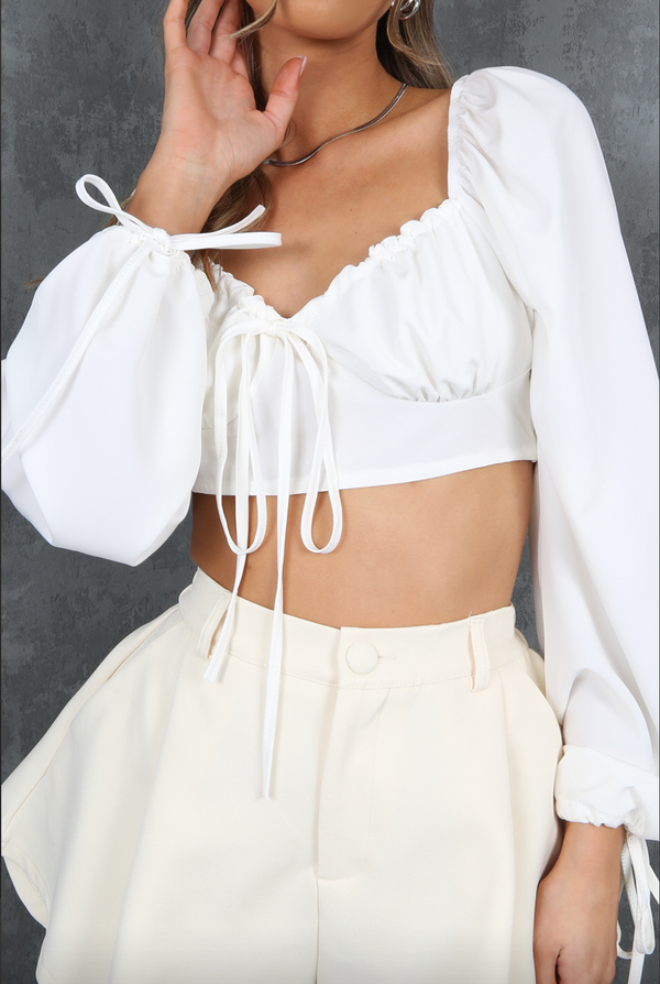 Pixie - White Long Sleeve Crop Top