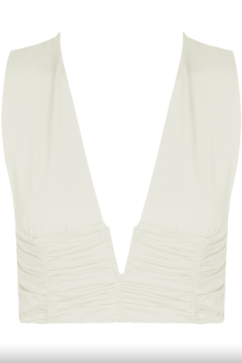 Tyler - White Ruched V Front Crop Top