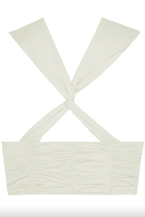 Tyler - White Ruched V Front Crop Top