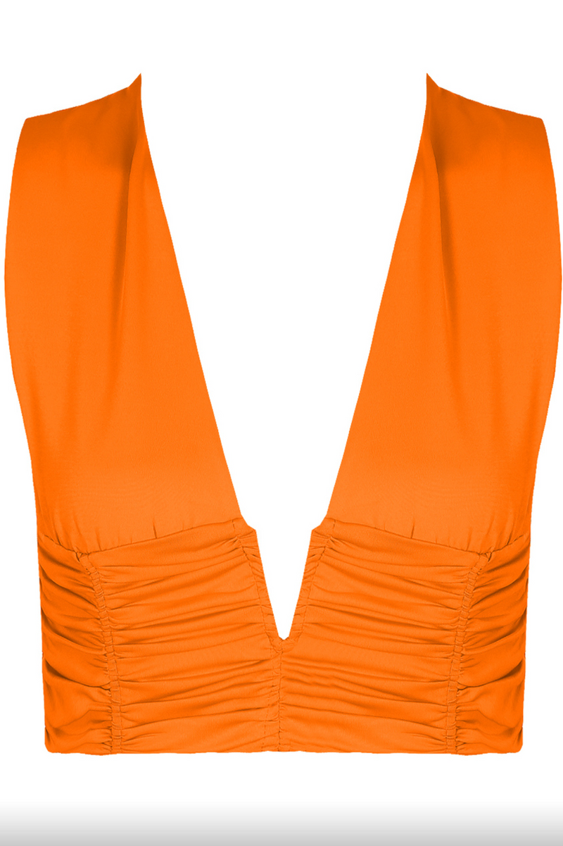 Tyler - Orange Ruched V Front Crop Top