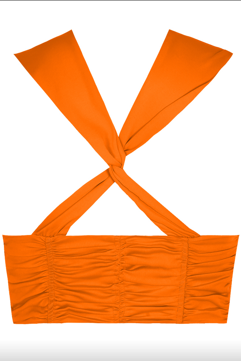 Tyler - Orange Ruched V Front Crop Top