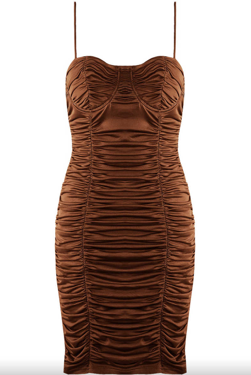 Harpa - Chocolate Ruched Bodycon Dress