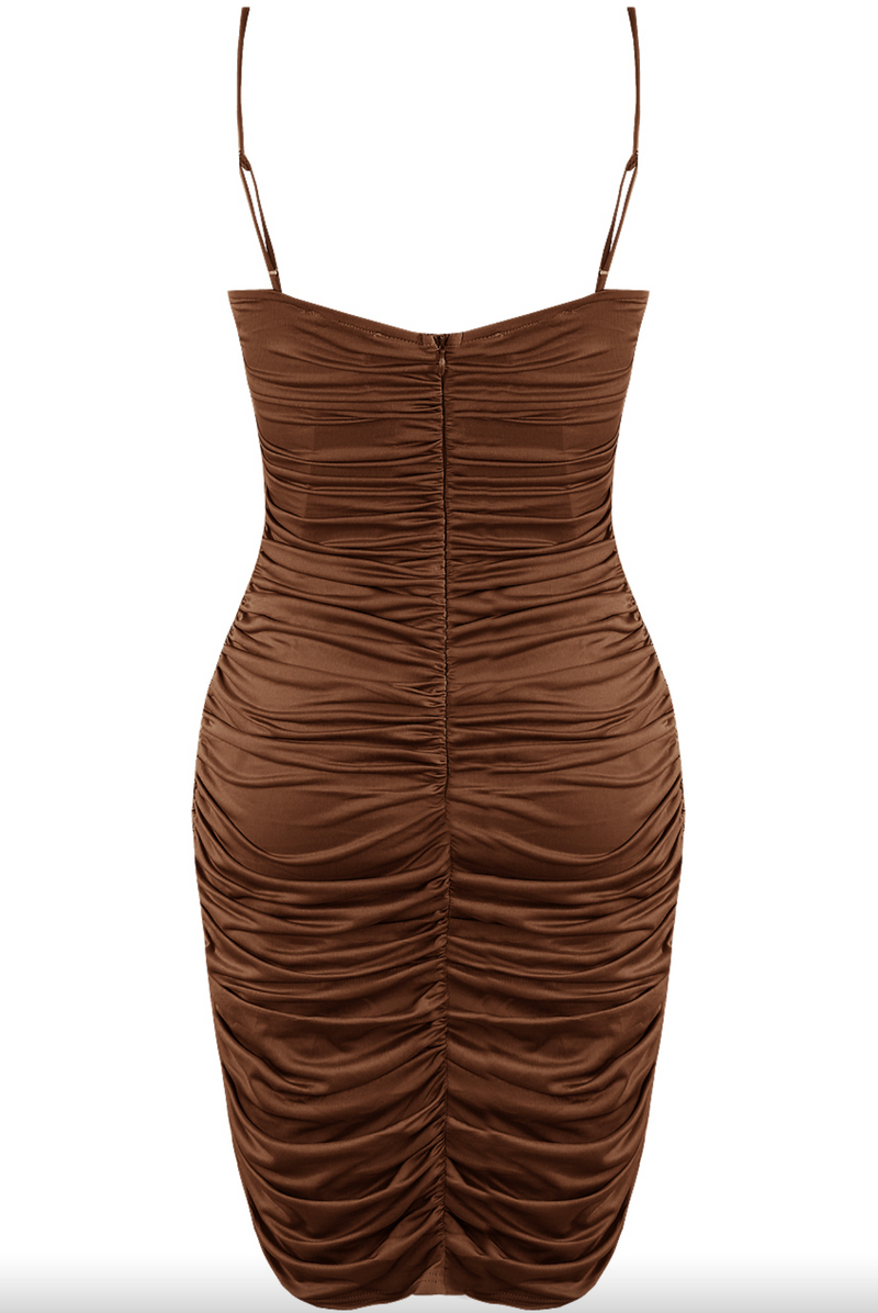 Harpa - Chocolate Ruched Bodycon Dress