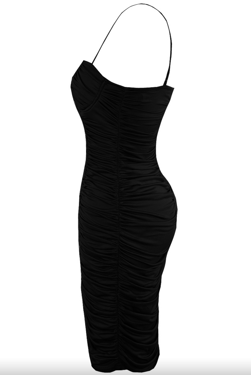 Harpa - Black Ruched Bodycon Dress