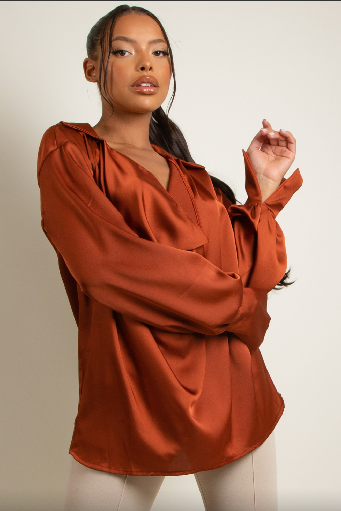 rust satin blouse