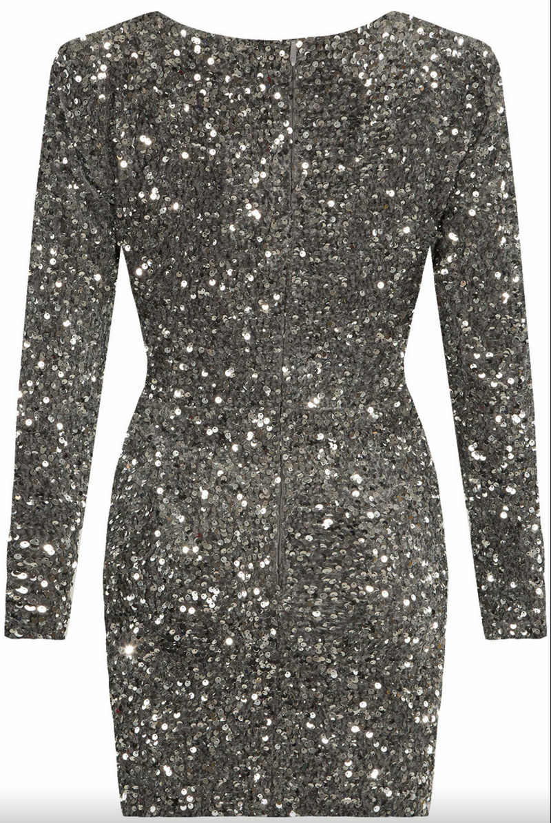 Callie - Silver Sequin Long Sleeve Bodycon Dress