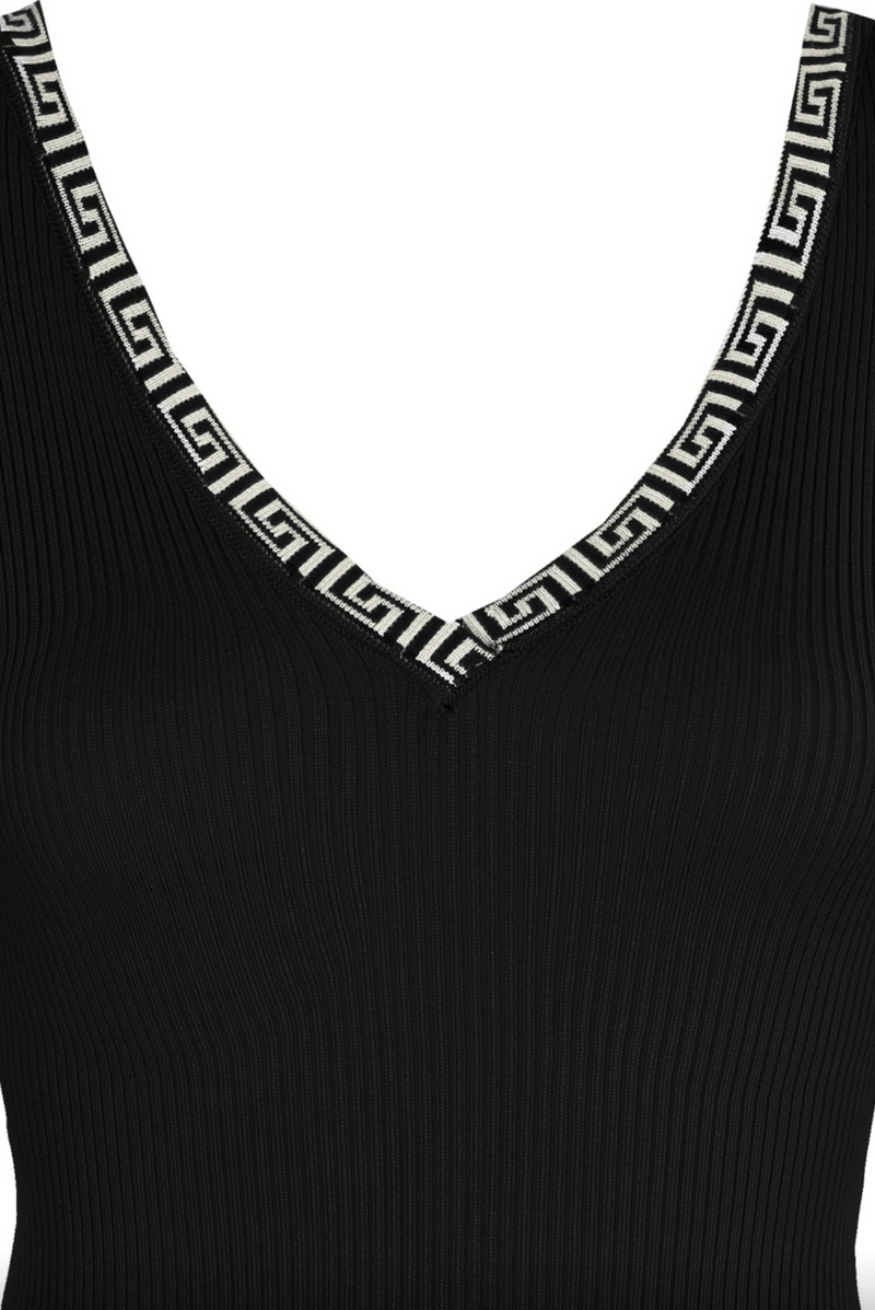 Brionie - Aztec Trim Black Fine Knit Long Sleeve Bodysuit