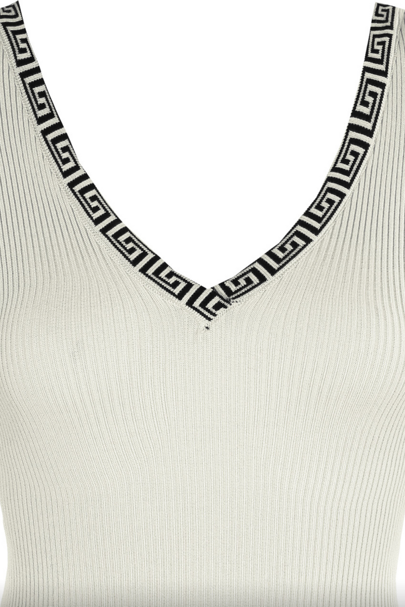 Brionie - Aztec Trim White Fine Knit Long Sleeve Bodysuit