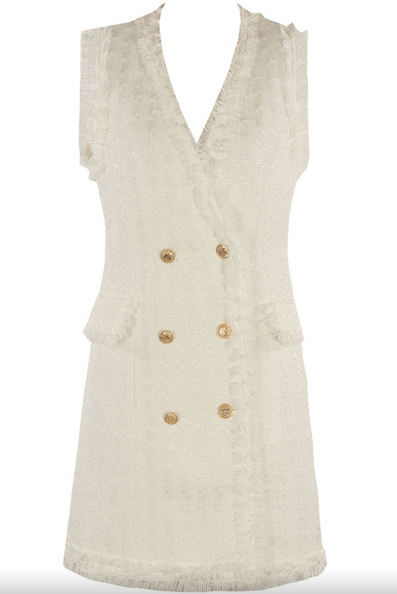 Molly - Premium White Sleeveless Tweed Blazer Dress