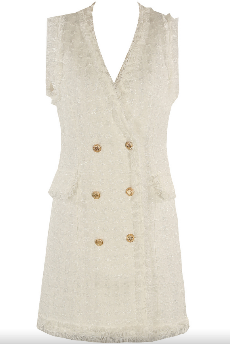 Molly - Premium White Sleeveless Tweed Blazer Dress Miss G Couture Molly - Premium White Sleeveless Tweed Blazer Dress Miss G Couture