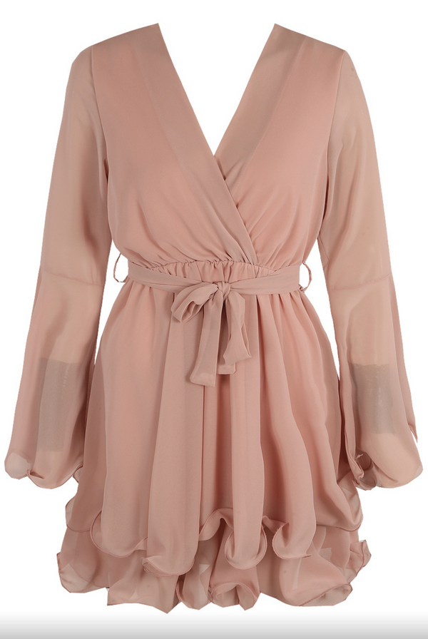 Hanella - Rose Pink Chiffon Belted Skater Dress