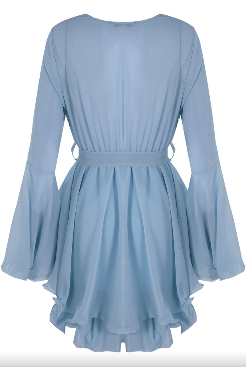 Hanella Baby Blue Chiffon Belted Skater Dress Miss G Couture