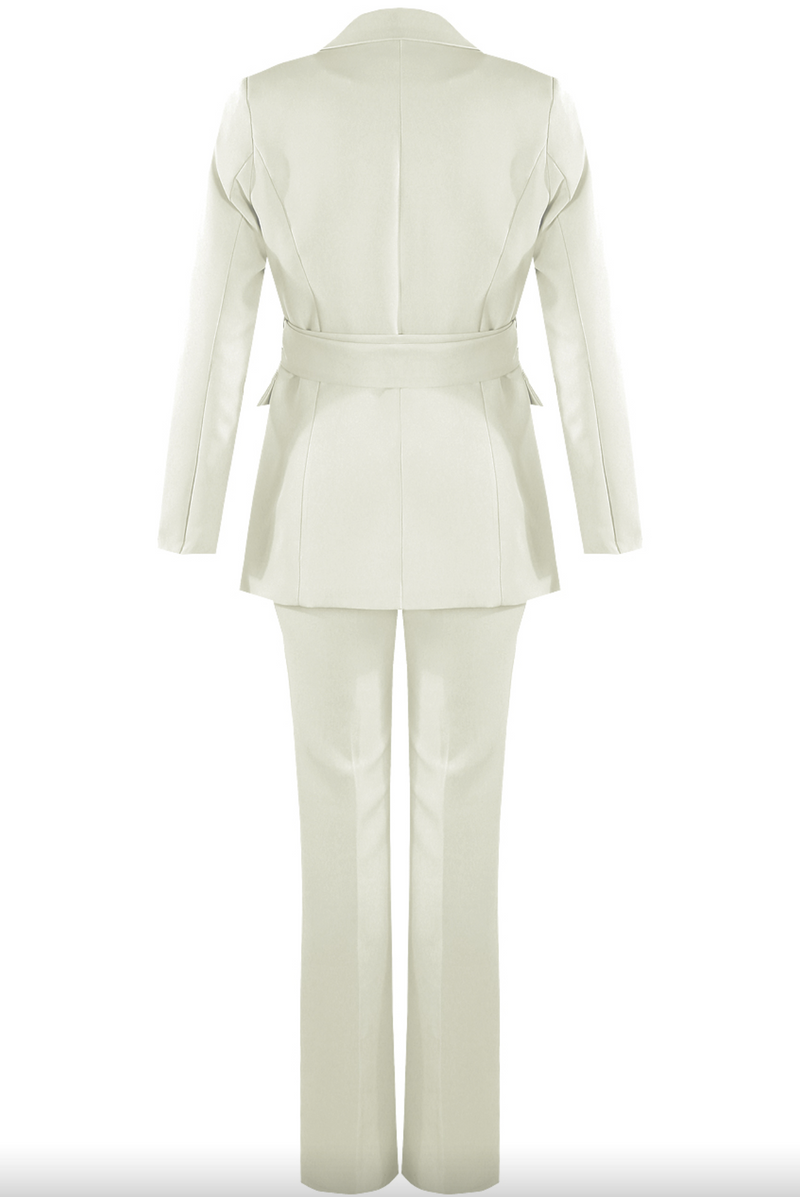Layala - White Belted Blazer & Flared Trouser Set