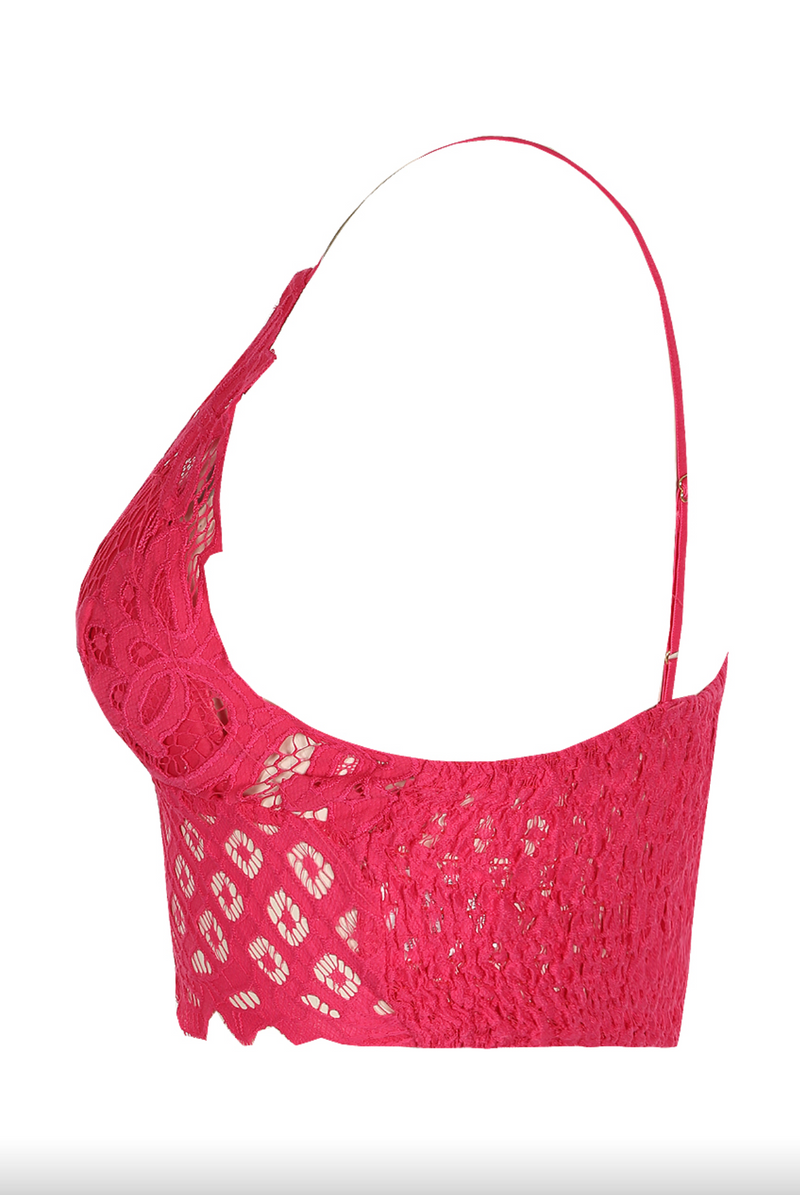 Yvonne - Hot Pink Crochet Crop Top