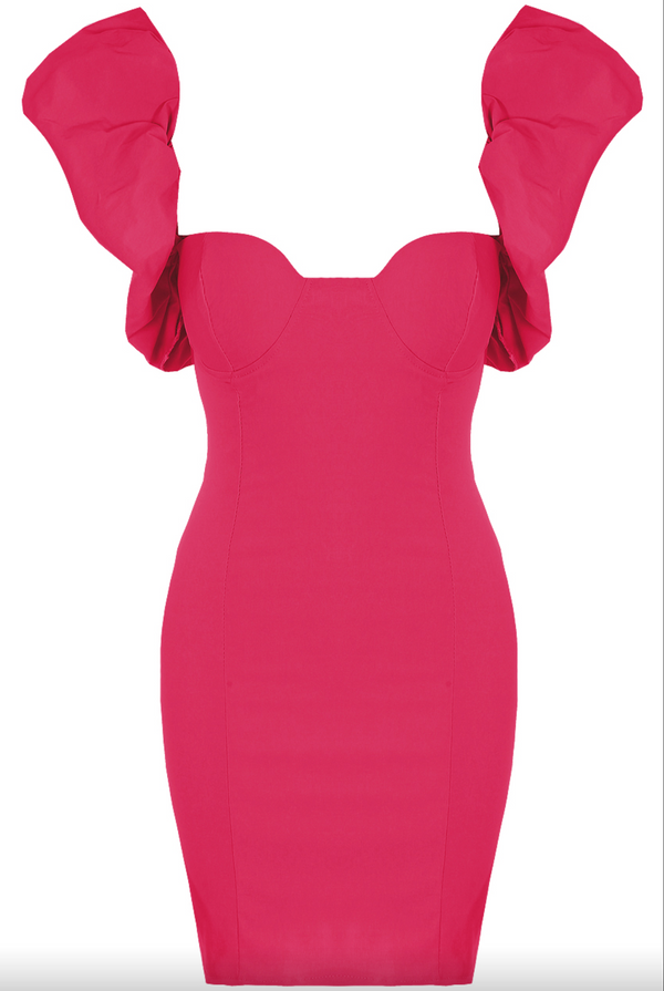Hazel - Hot Pink Puff Sleeve Mini Dress
