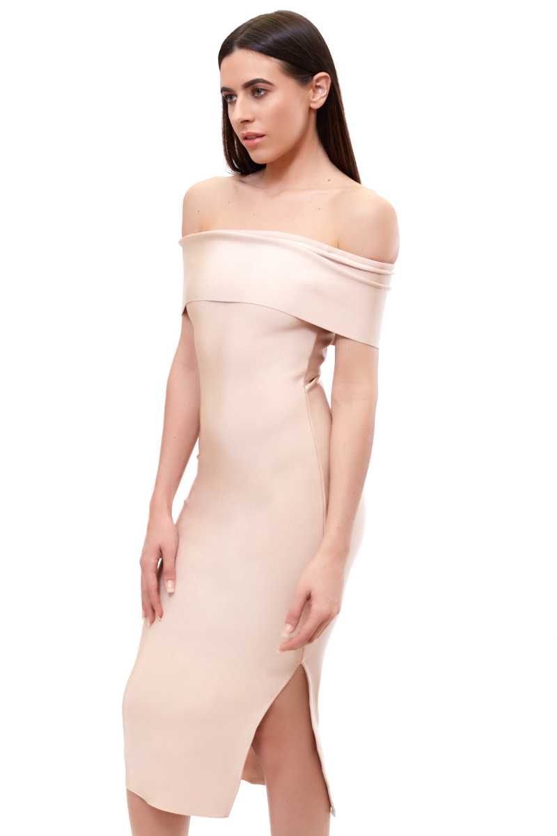 Abigail - blush off the shoulder bandage dress