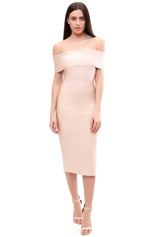 Abigail - blush off the shoulder bandage dress 