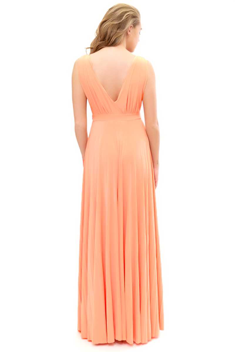 Adalene - Peach V Plunge Maxi Dress