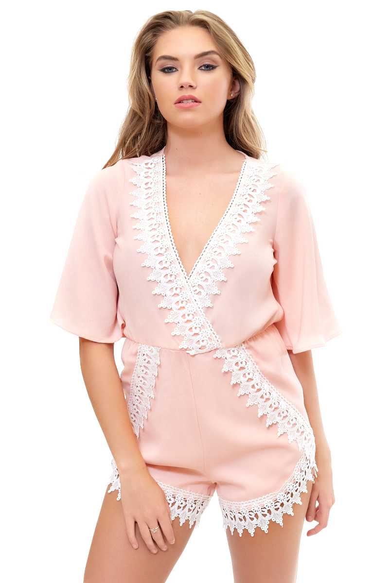 Adrianna - Pink & white crochet playsuit 