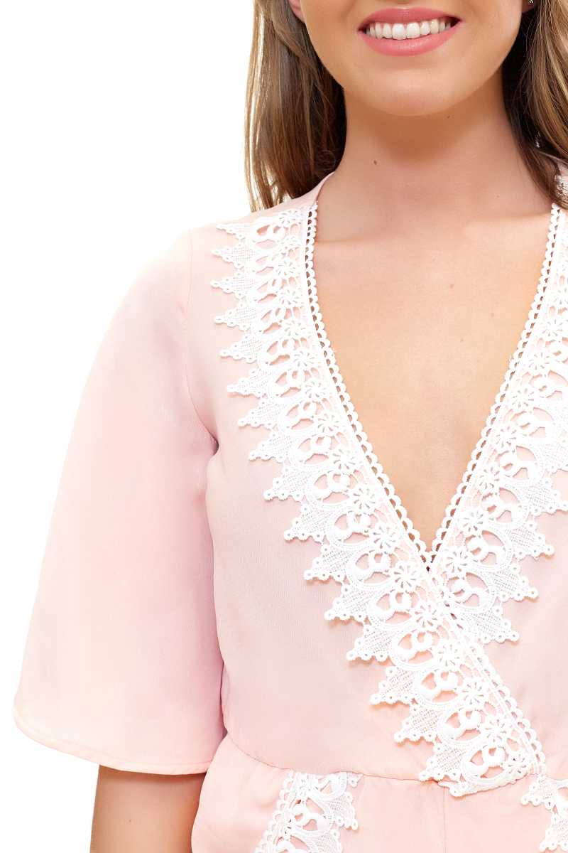Adrianna - Pink & white crochet playsuit